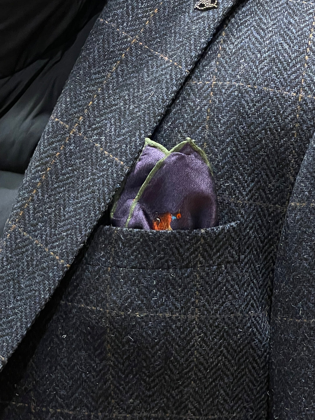 Italian Wool and Silk Pocket Square - Flying Pheasants Purple