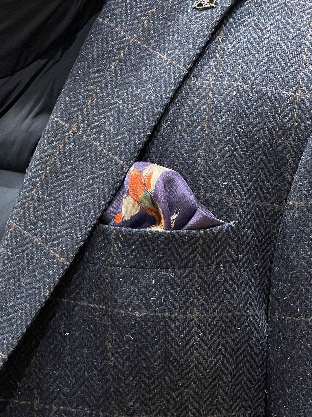 Italian Wool and Silk Pocket Square - Flying Pheasants Purple