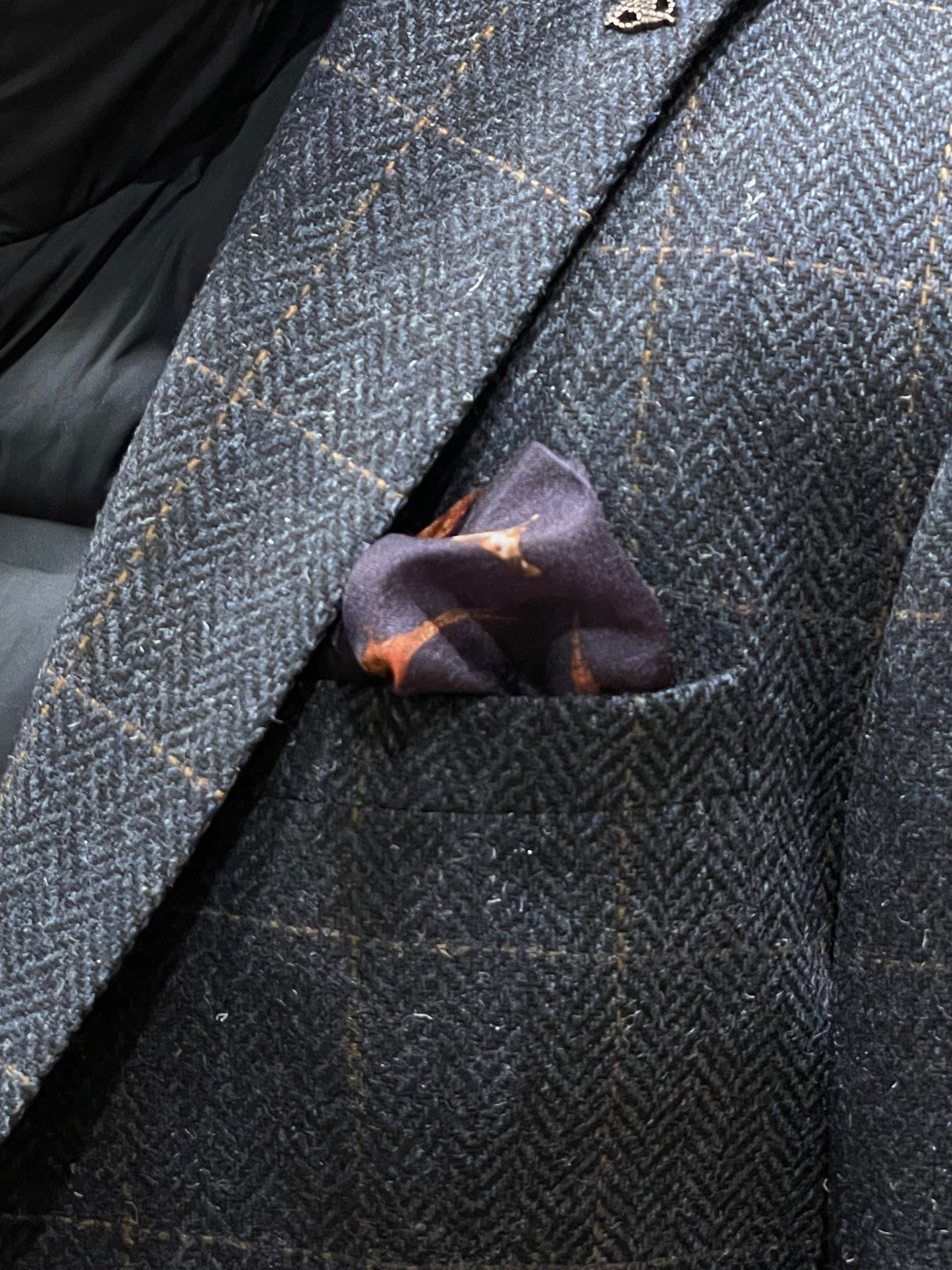 Italian Wool and Silk Pocket Square - Pheasants and Dog Navy