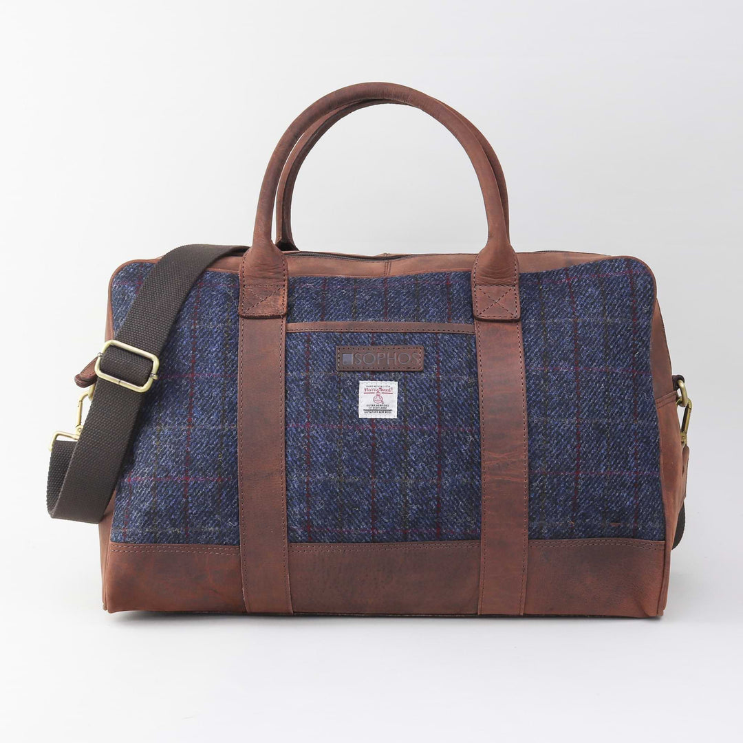 Harris Tweed and Leather Holdall- Blue