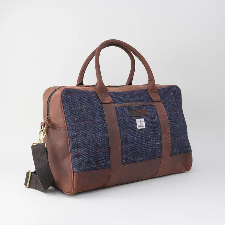 Harris Tweed and Leather Holdall- Blue