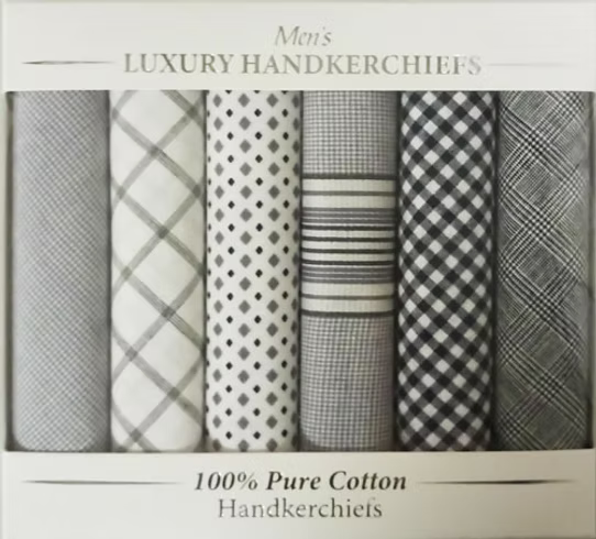 Le Chateau Assorted Grey Check Handkerchiefs - Box of 6