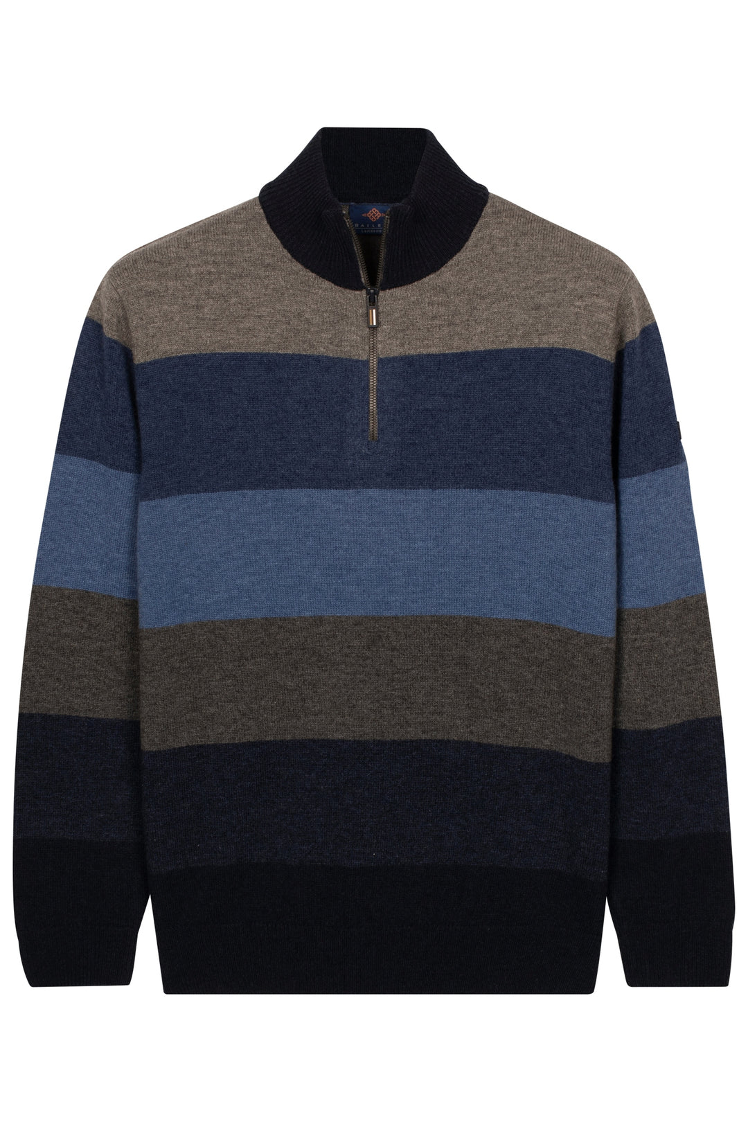 Baileys Wool Striped 1/4 Zip Jumper - Dark Denim