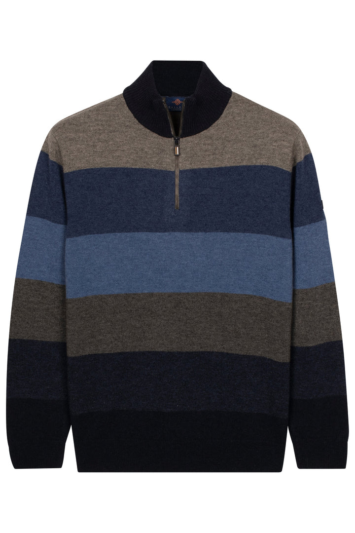 Baileys Wool Striped 1/4 Zip Jumper - Dark Denim