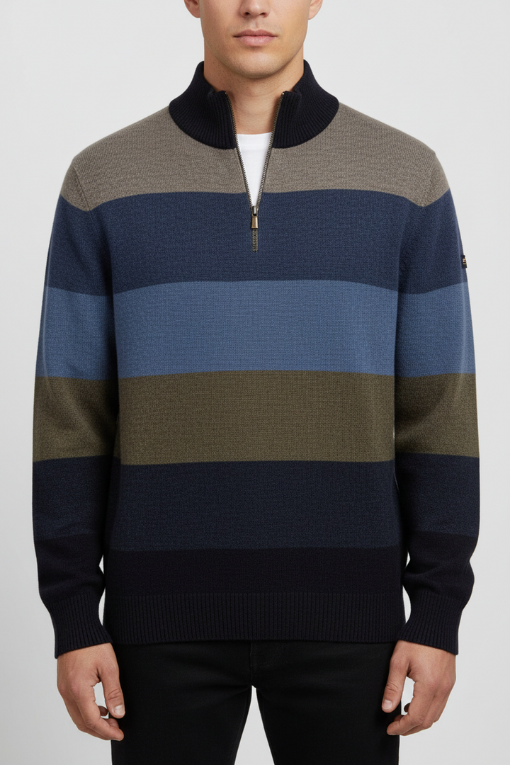 Baileys Wool Striped 1/4 Zip Jumper - Dark Denim