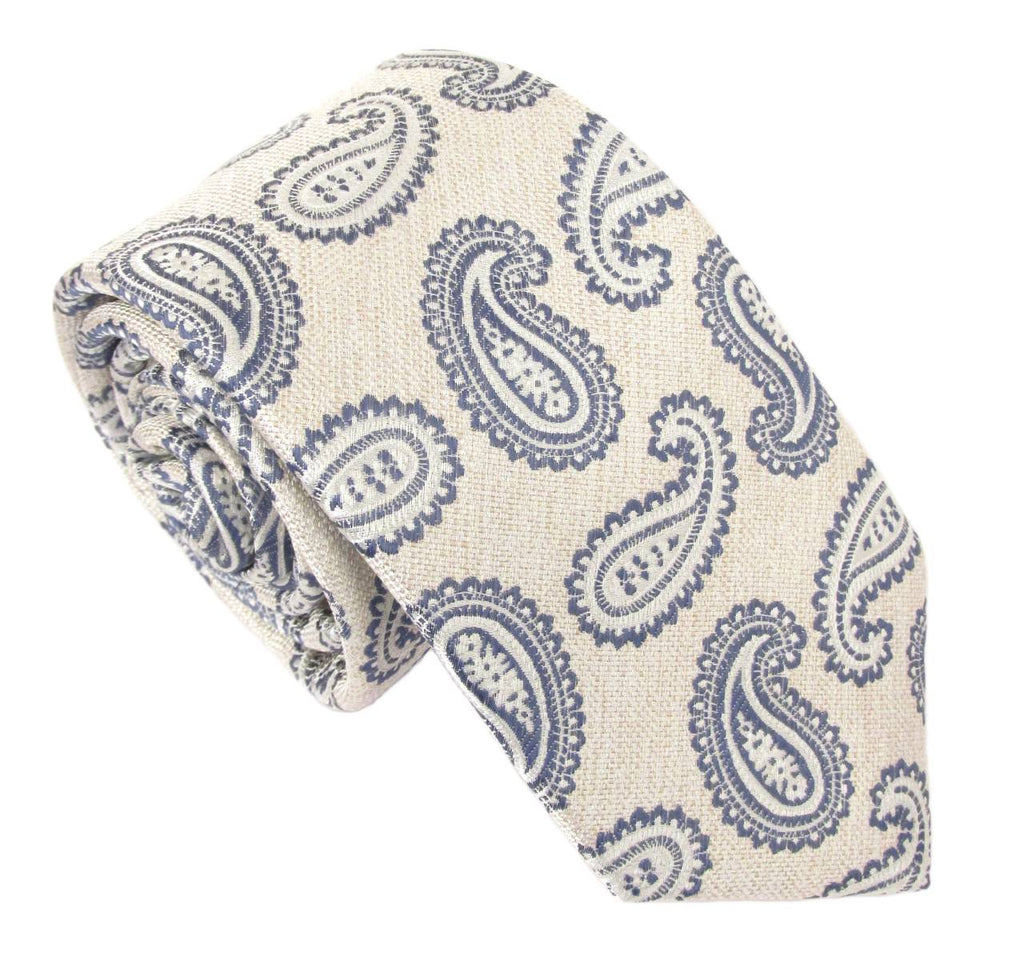 Paisley in Linen Finish Silk Tie - Beige Blue