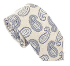 Paisley in Linen Finish Silk Tie - Beige Blue