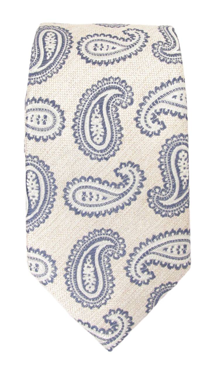 Paisley in Linen Finish Silk Tie - Beige Blue