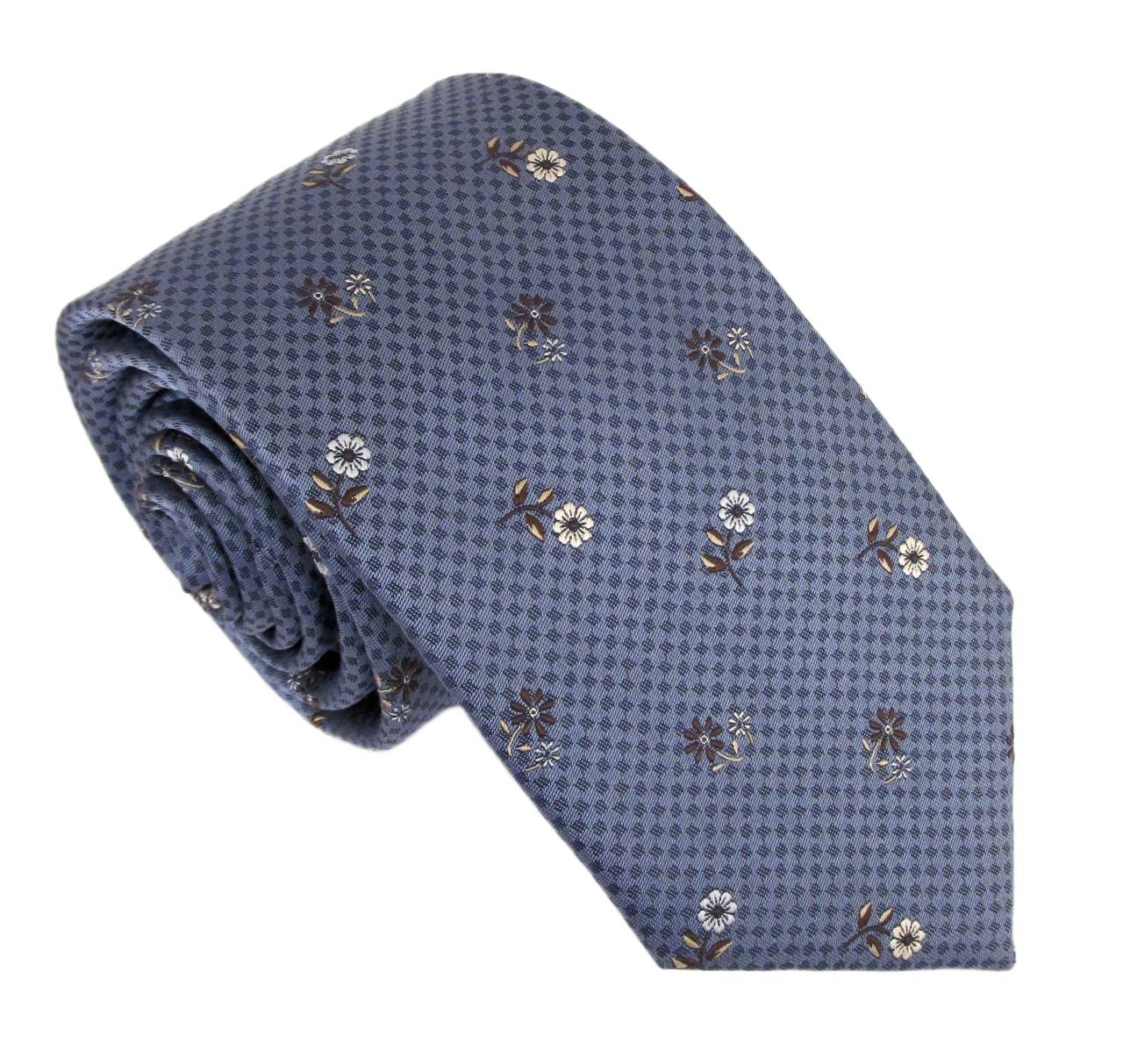 Neat Chequered Flower Red Label Silk Tie - Blue