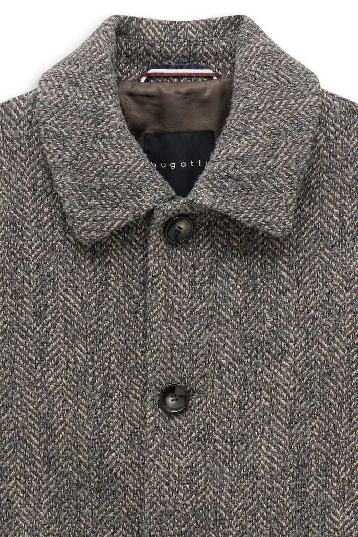 Bugatti Herringbone Wool Blend Overcoat - Grey