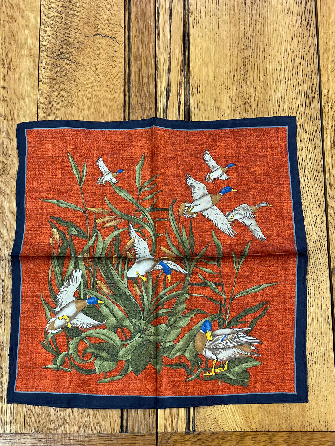 Italian Silk Pocket Square - Flying Ducks Orange