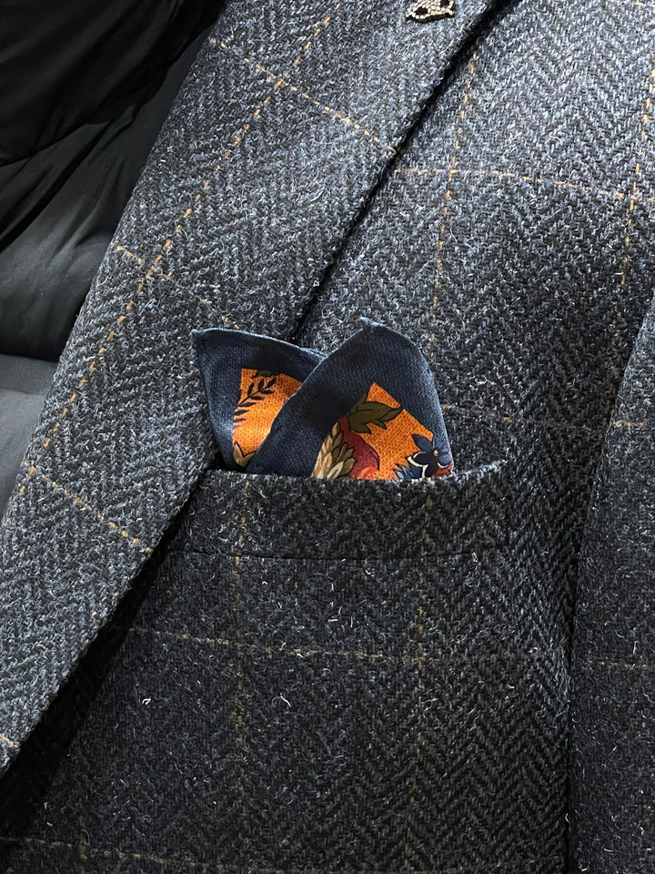 Italian Silk Pocket Square - Floral Design Orange
