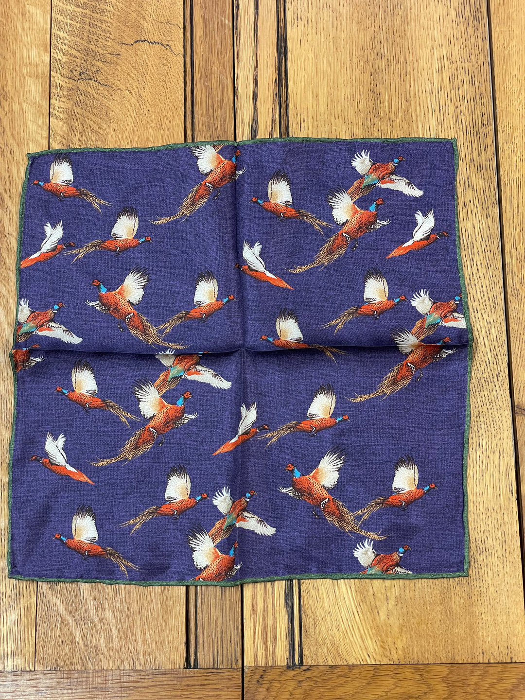 Italian Wool and Silk Pocket Square - Flying Pheasants Purple