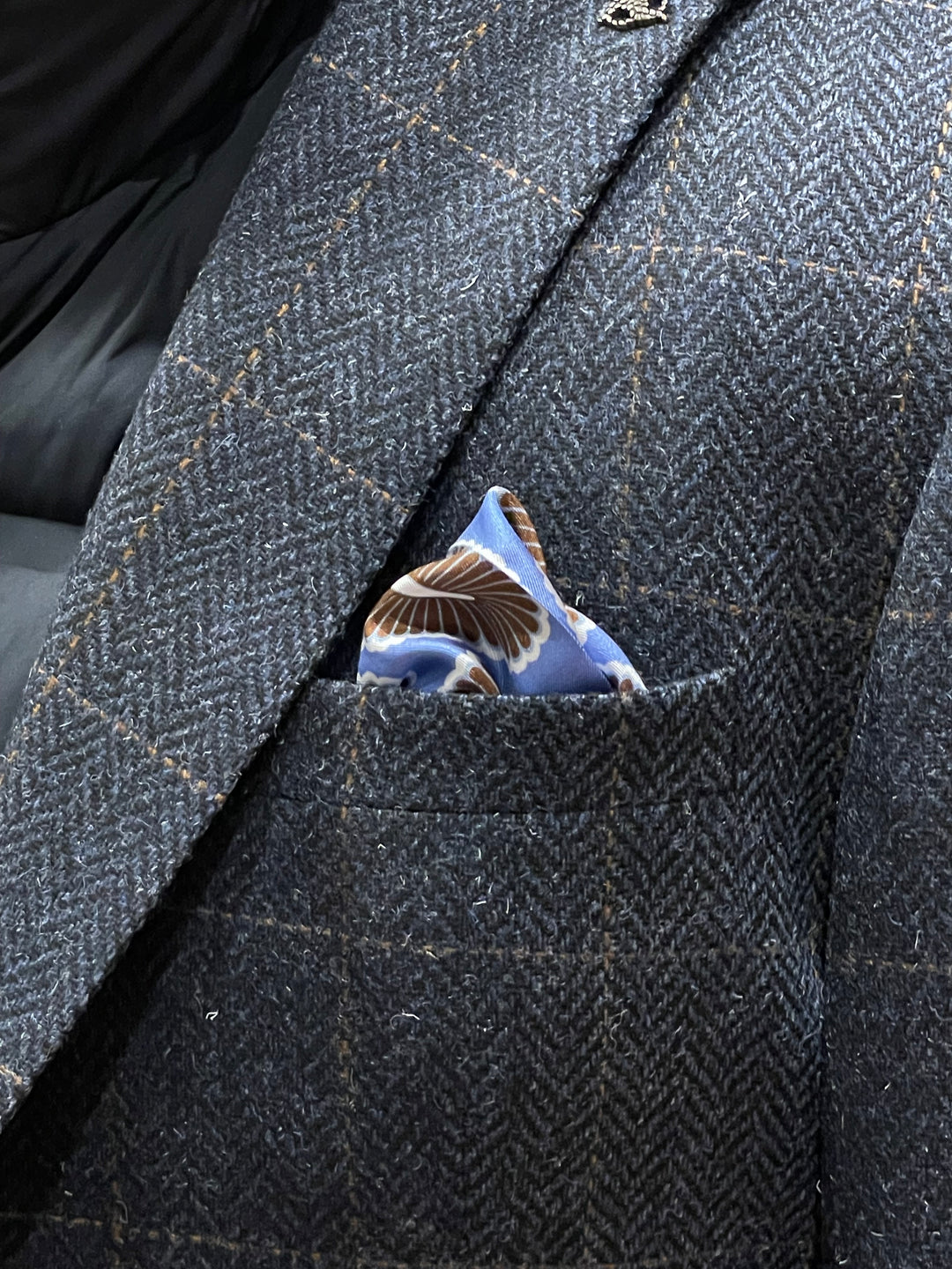 Italian Silk Pocket Square - Art Deco Styled Geometric Design Light Blue