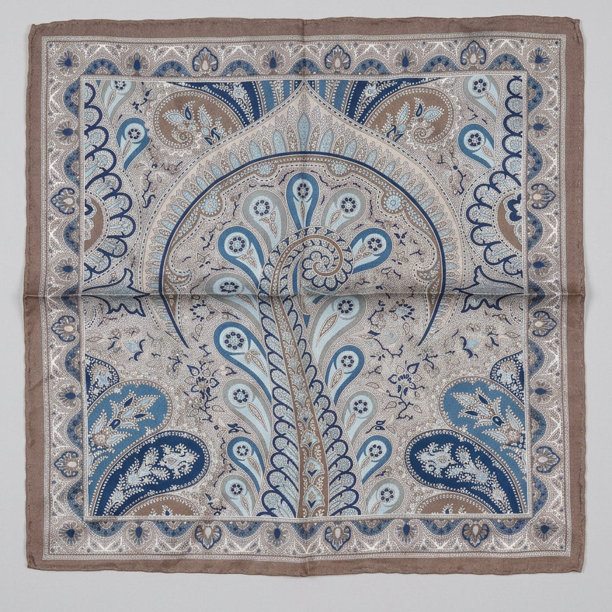 Italian Silk Pocket Square - Taupe Swirl Design