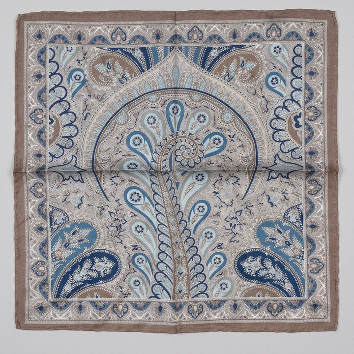 Italian Silk Pocket Square - Taupe Swirl Design