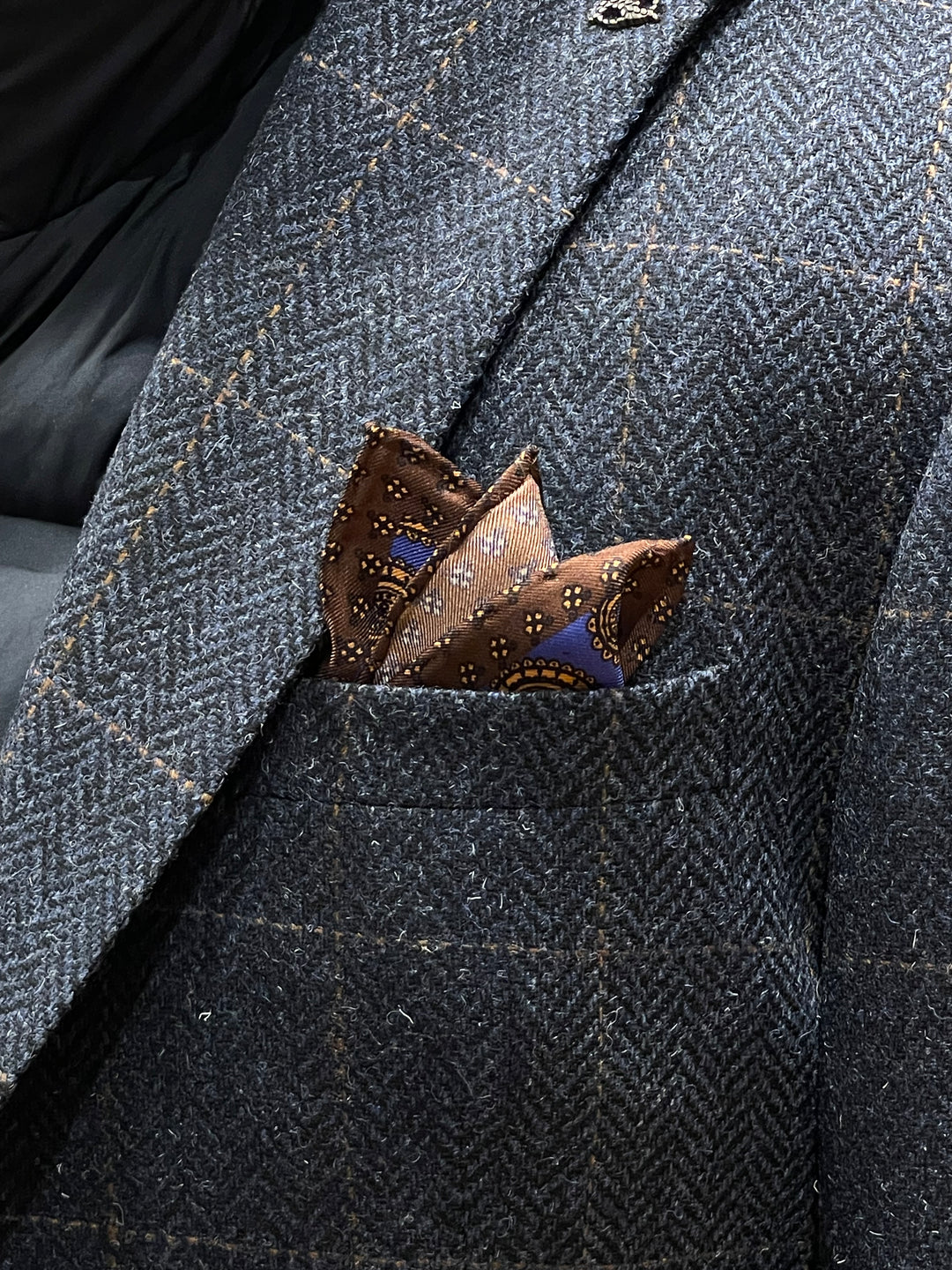 Italian Silk Pocket Square - Brown and Blue Paisley