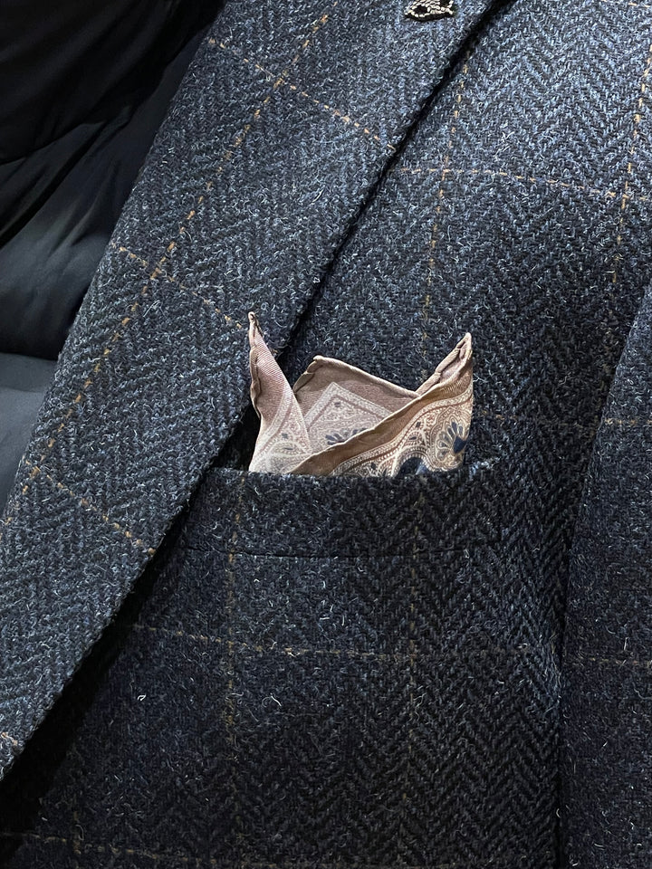 Italian Silk Pocket Square - Taupe Swirl Design