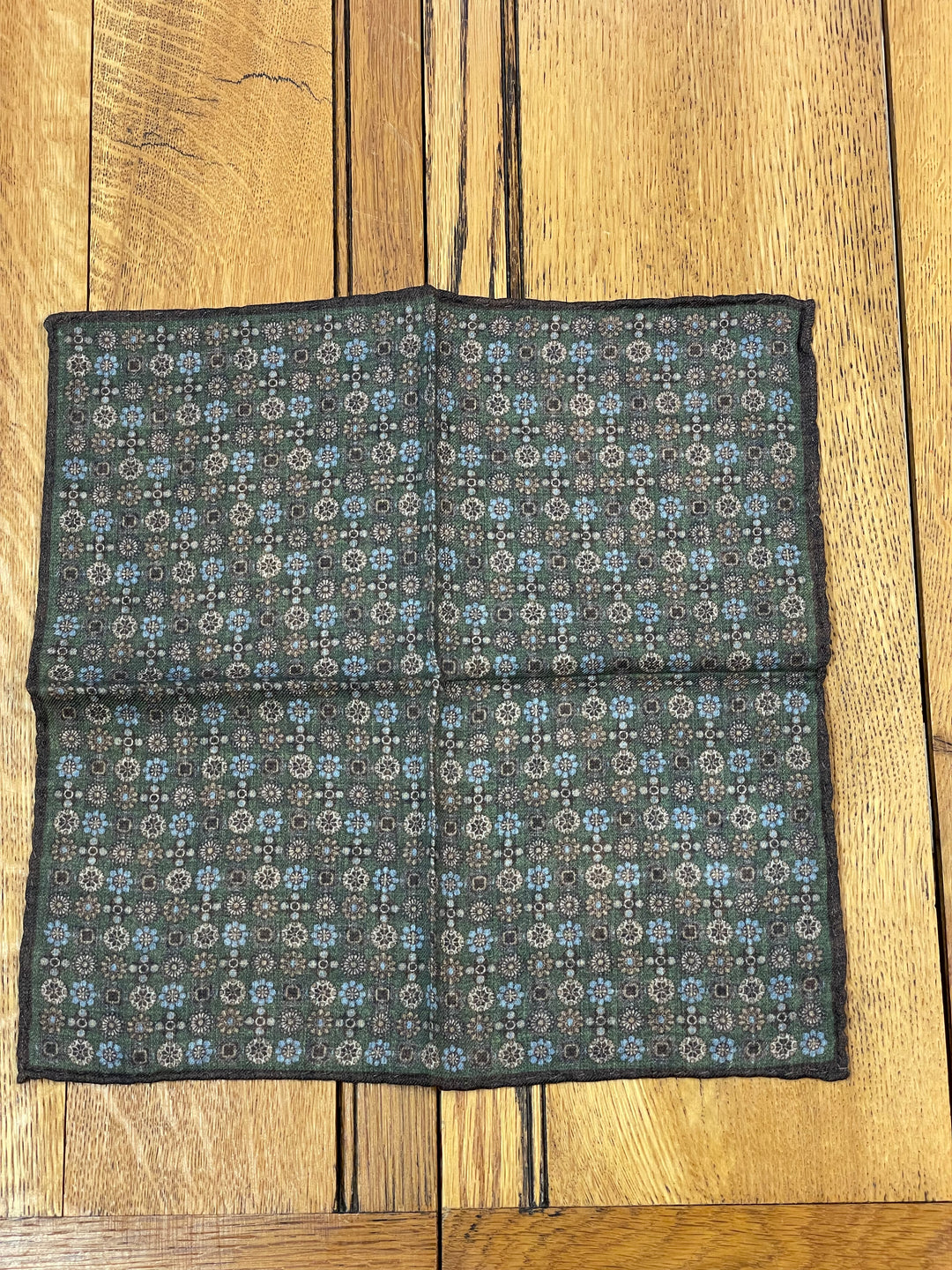 Italian Wool and Silk Pocket Square - Micro Geometric Floral Green