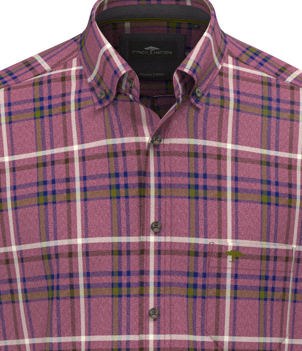 Fynch Hatton Premium Melange Check Long Sleeve Shirt - Brick Red