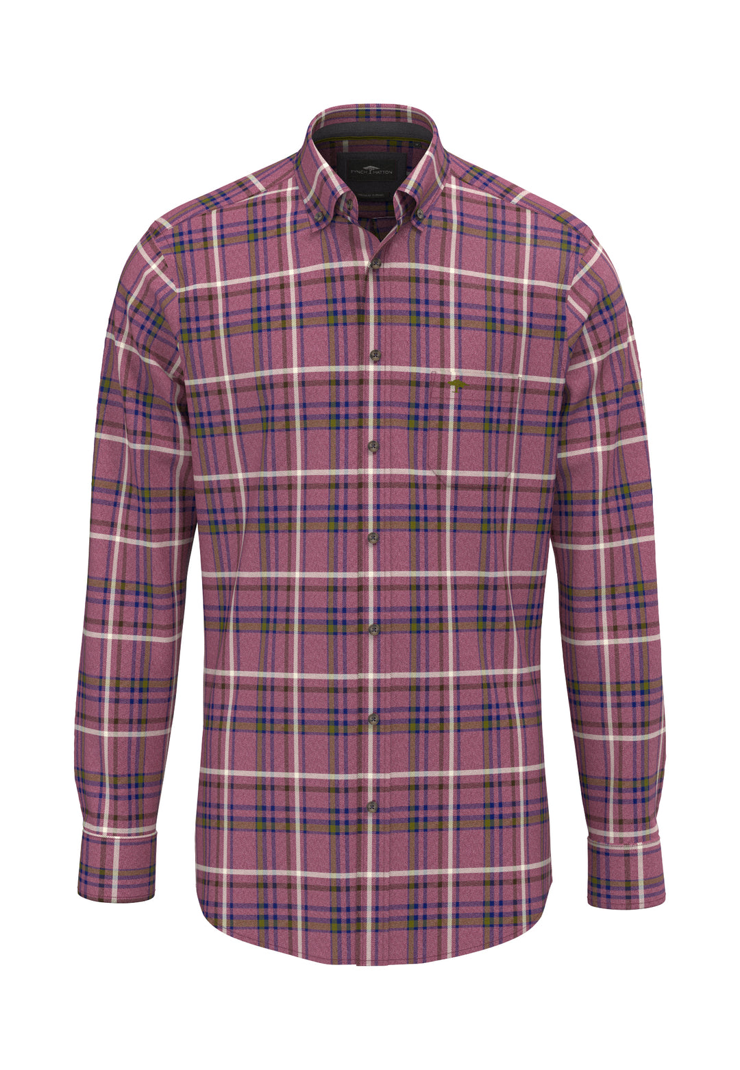 Fynch Hatton Premium Melange Check Long Sleeve Shirt - Brick Red