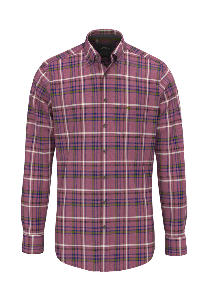 Fynch Hatton Premium Melange Check Long Sleeve Shirt - Brick Red