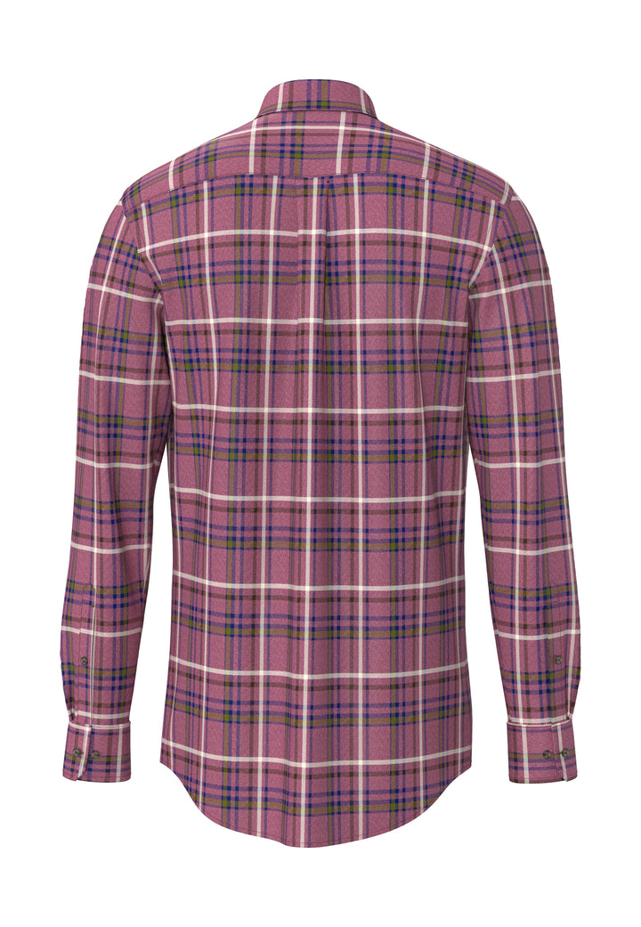 Fynch Hatton Premium Melange Check Long Sleeve Shirt - Brick Red