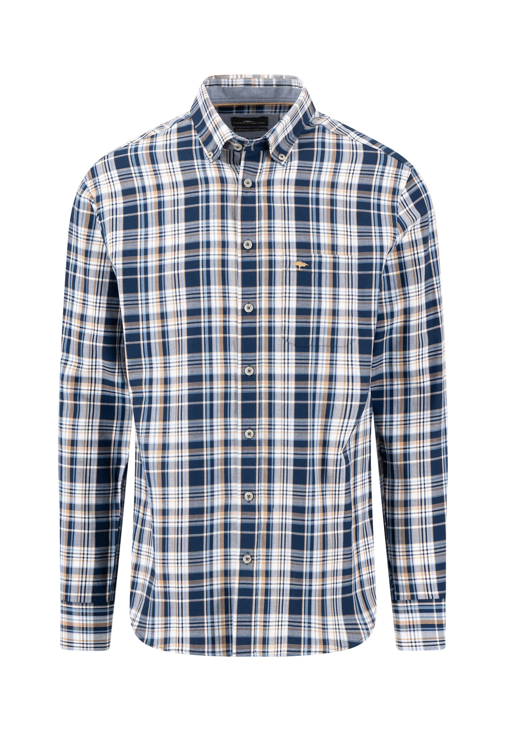 Fynch Hatton Twill Check Long Sleeve Shirt - Navy