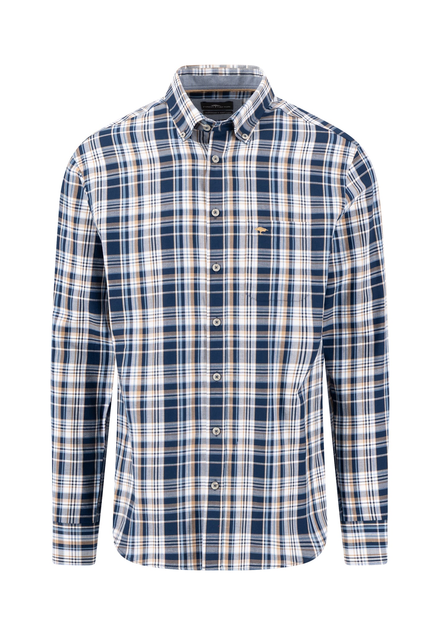 Fynch Hatton Twill Check Long Sleeve Shirt - Navy