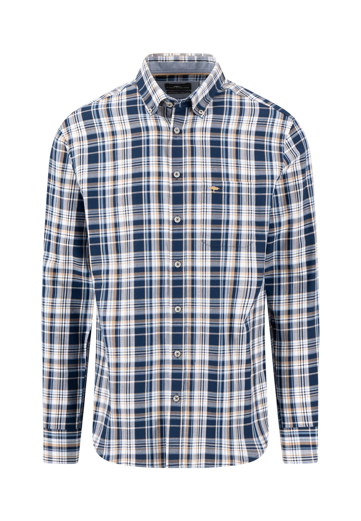 Fynch Hatton Twill Check Long Sleeve Shirt - Navy