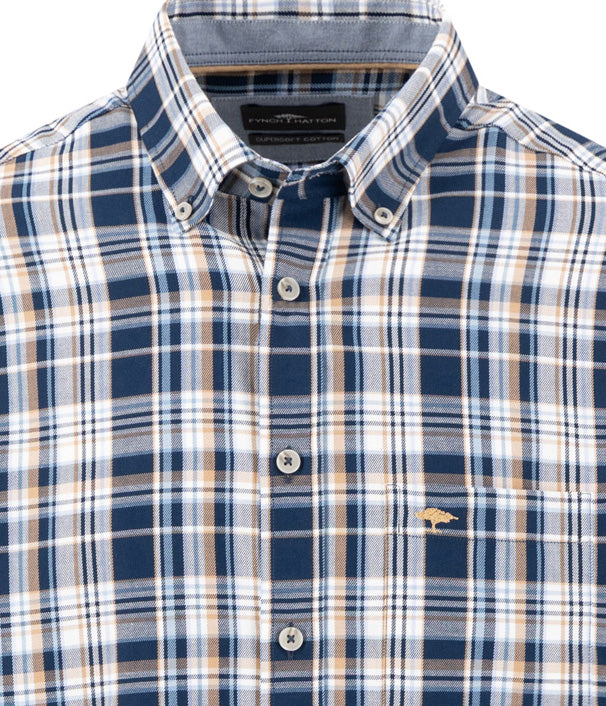 Fynch Hatton Twill Check Long Sleeve Shirt - Navy