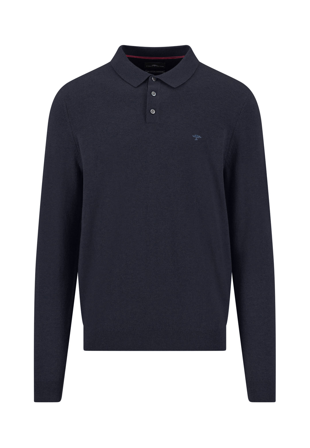 Fynch Hatton Cotton and Cashmere Long Sleeve Polo Shirt - Navy