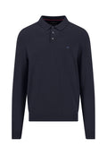 Fynch Hatton Cotton and Cashmere Long Sleeve Polo Shirt - Navy