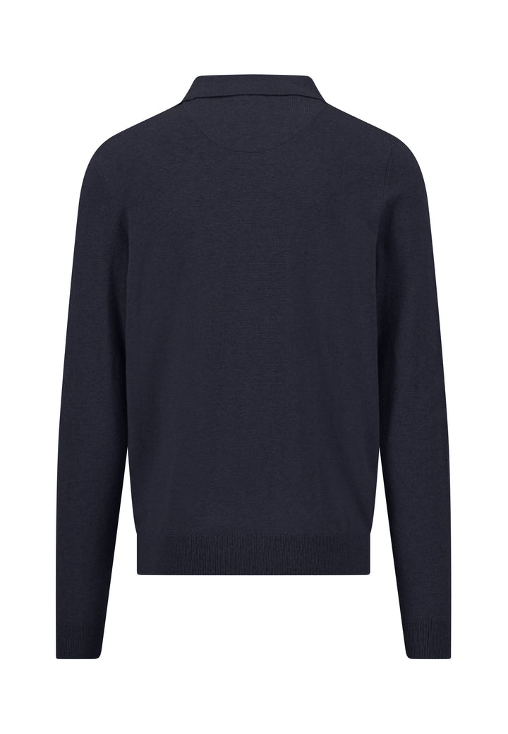 Fynch Hatton Cotton and Cashmere Long Sleeve Polo Shirt - Navy