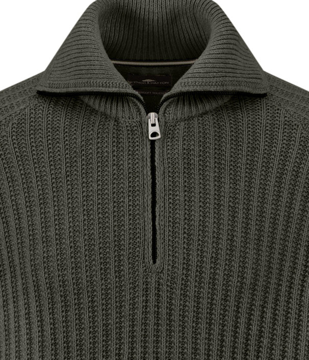 Fynch Hatton Troyer Rib 1/4 Zip Jumper - Cypress Green