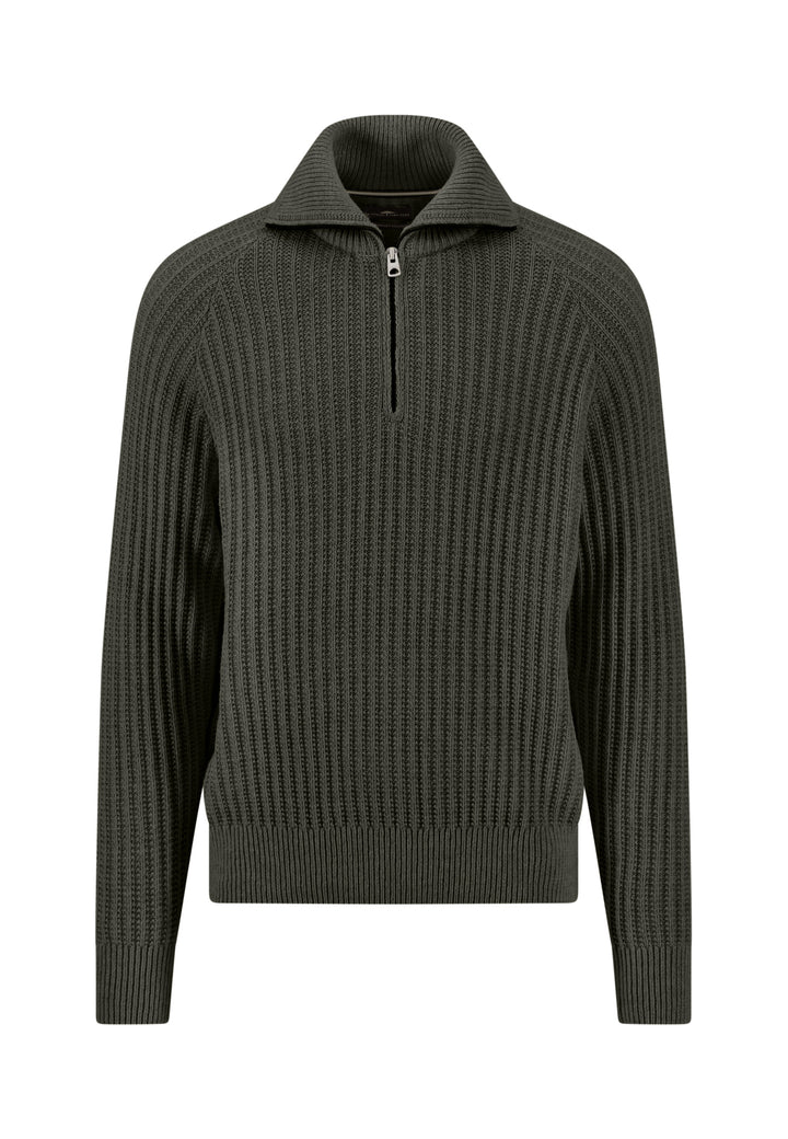 Fynch Hatton Troyer Rib 1/4 Zip Jumper - Cypress Green