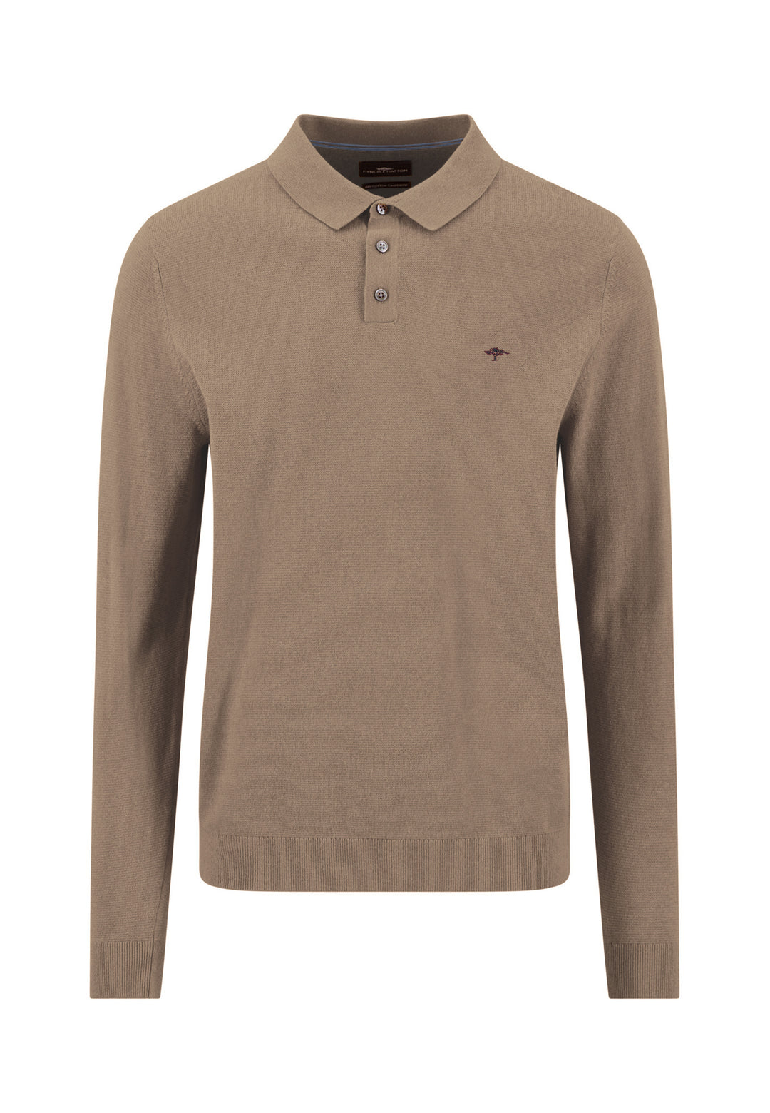 Fynch Hatton Cotton and Cashmere Long Sleeve Polo Shirt - Taupe