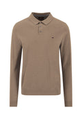 Fynch Hatton Cotton and Cashmere Long Sleeve Polo Shirt - Taupe