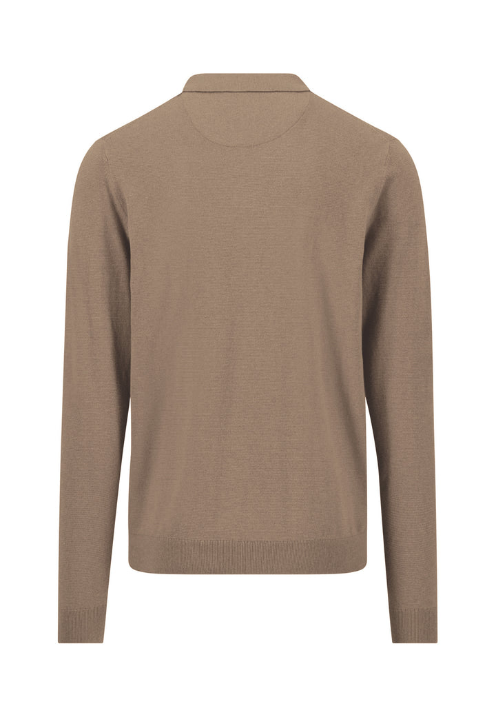 Fynch Hatton Cotton and Cashmere Long Sleeve Polo Shirt - Taupe