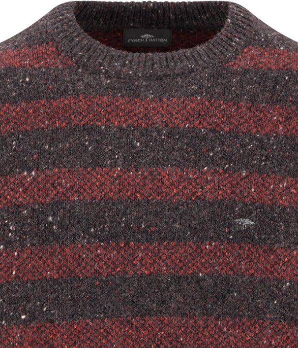 Fynch Hatton Donegal Crew Neck Stripe Jumper - Brown