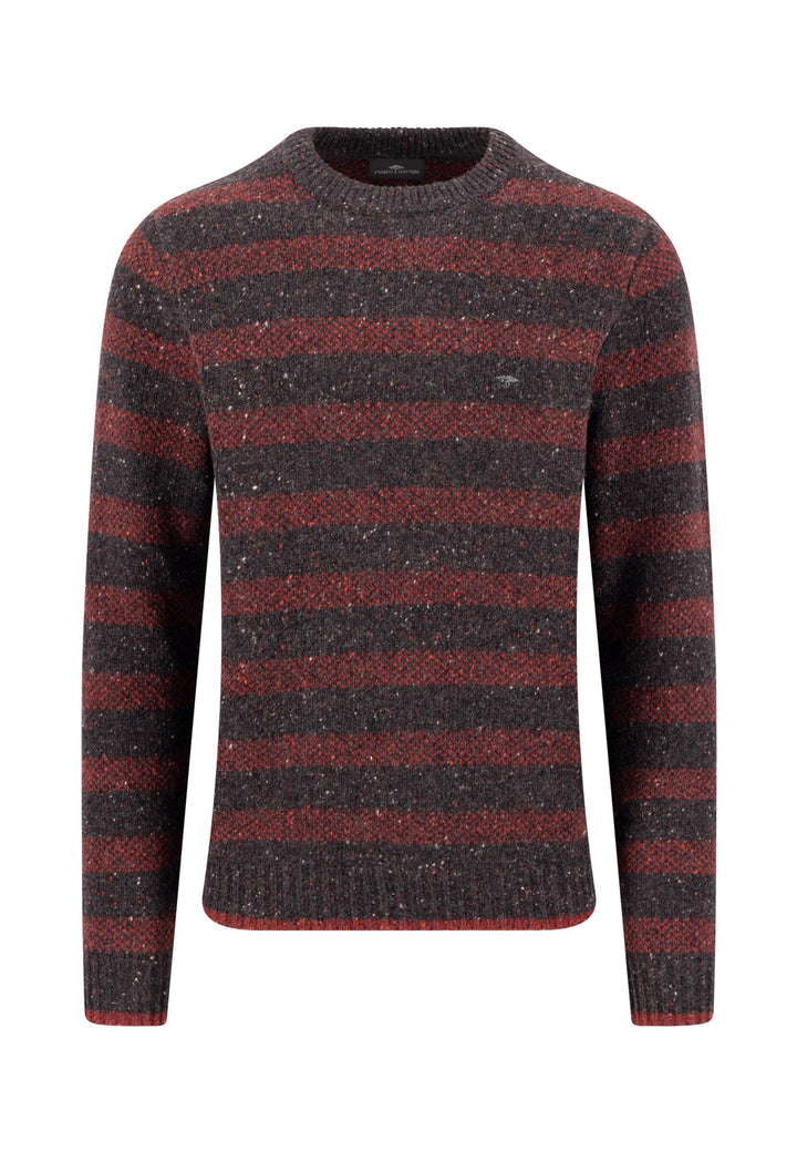 Fynch Hatton Donegal Crew Neck Stripe Jumper - Brown