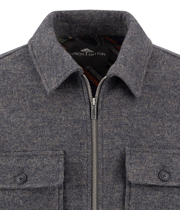 Fynch Hatton Wool Zip Overshirt - Grey
