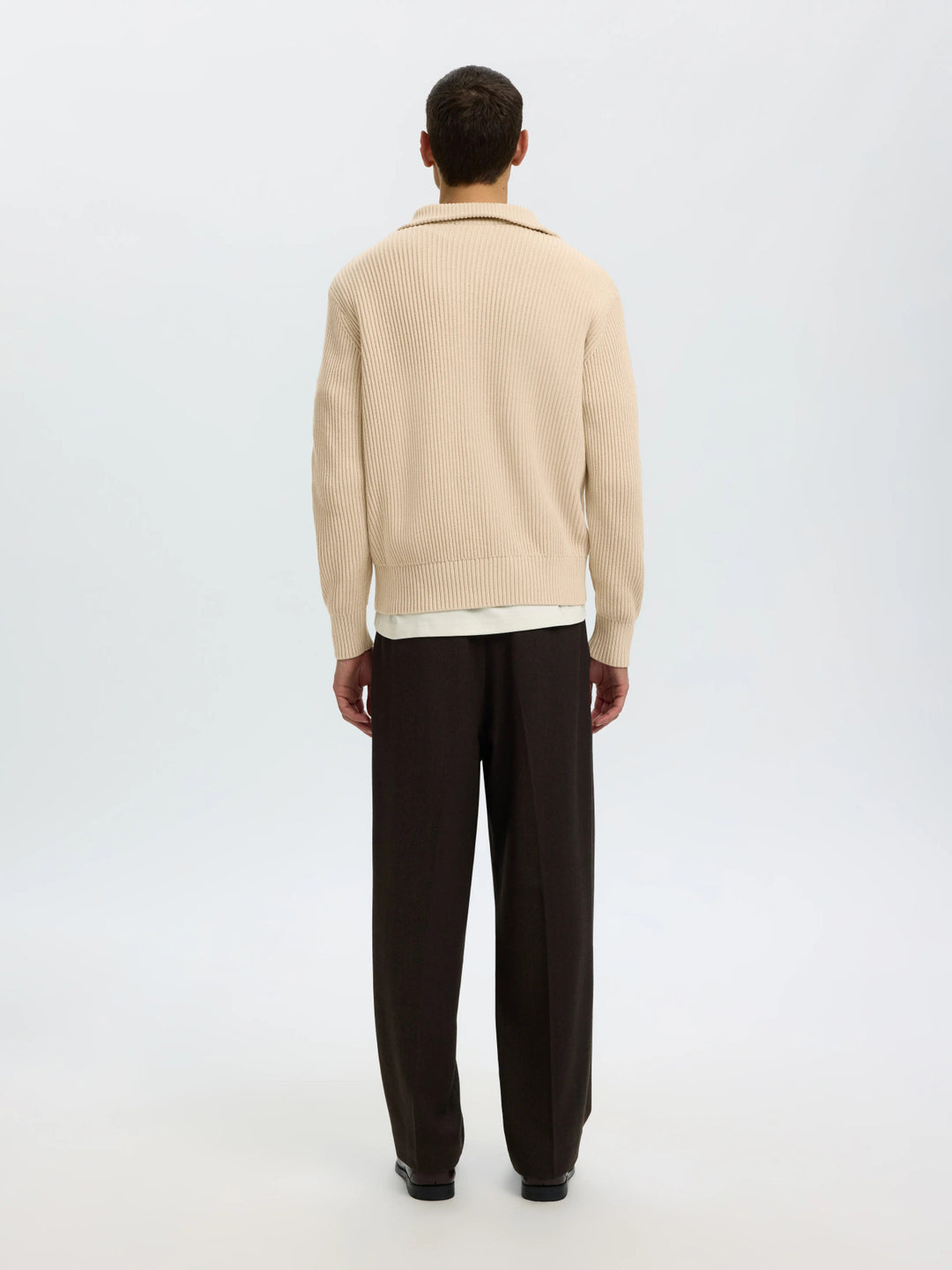 Selected Relaxed Knitted Half Zip Jumper - choclate