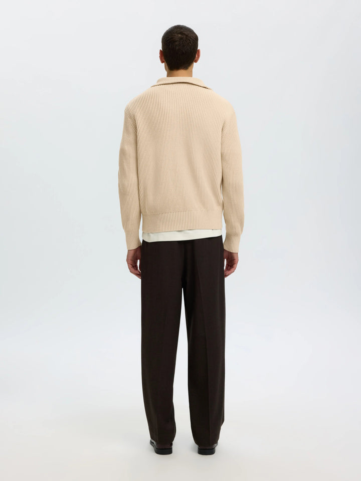 Selected Relaxed Knitted Half Zip Jumper - choclate