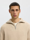 Selected Relaxed Knitted Half Zip Jumper - choclate