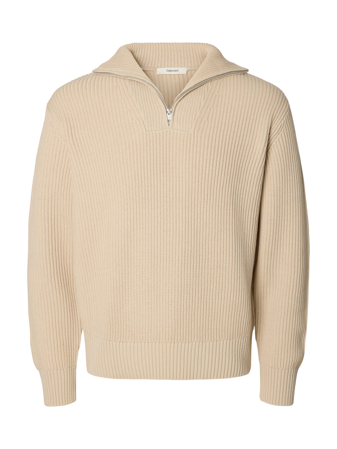 Selected Relaxed Knitted Half Zip Jumper - choclate