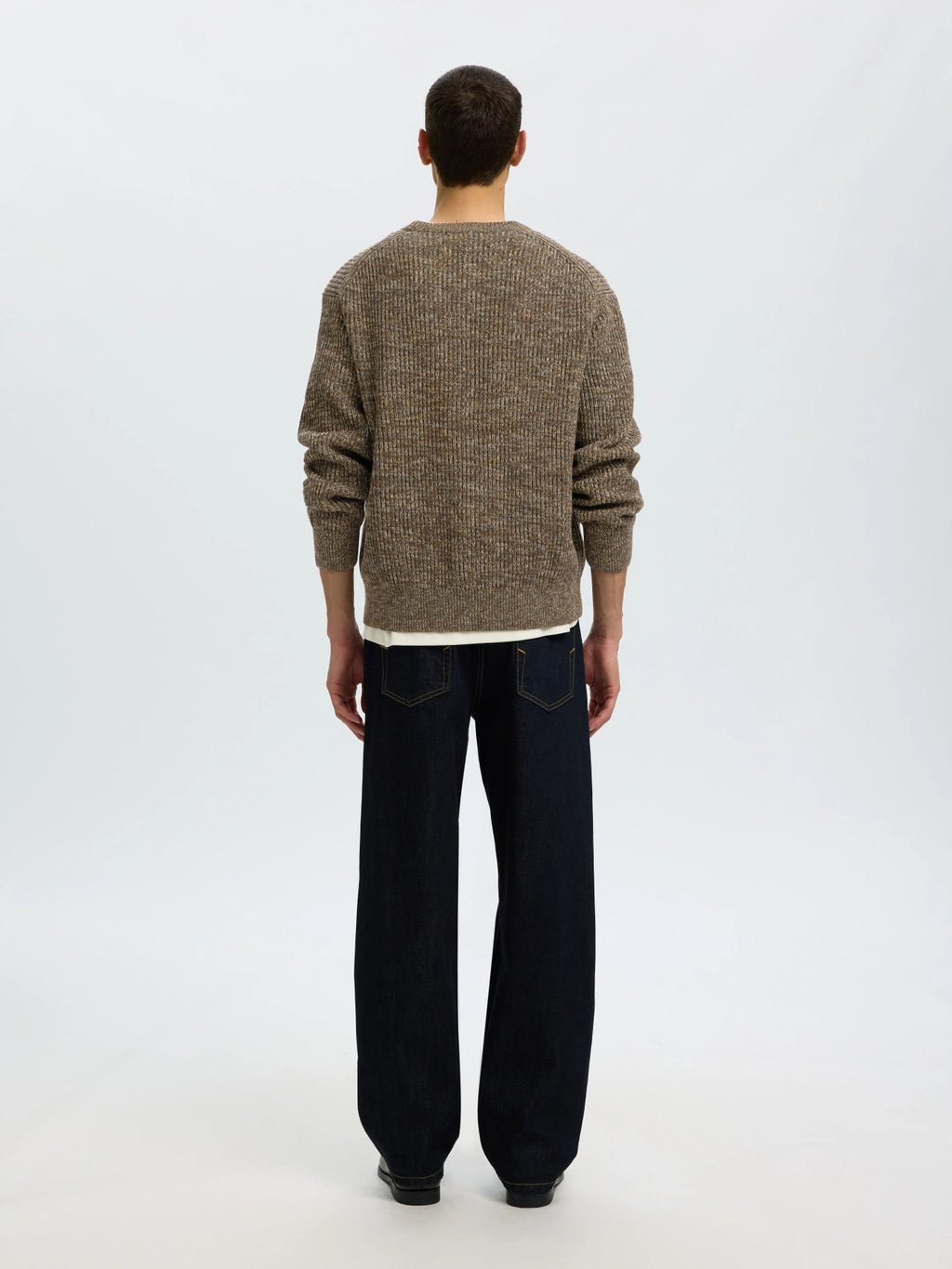 Selected Relaxed Knitted Crew Neck Jumper - Turkish Coffee / Monks Robe