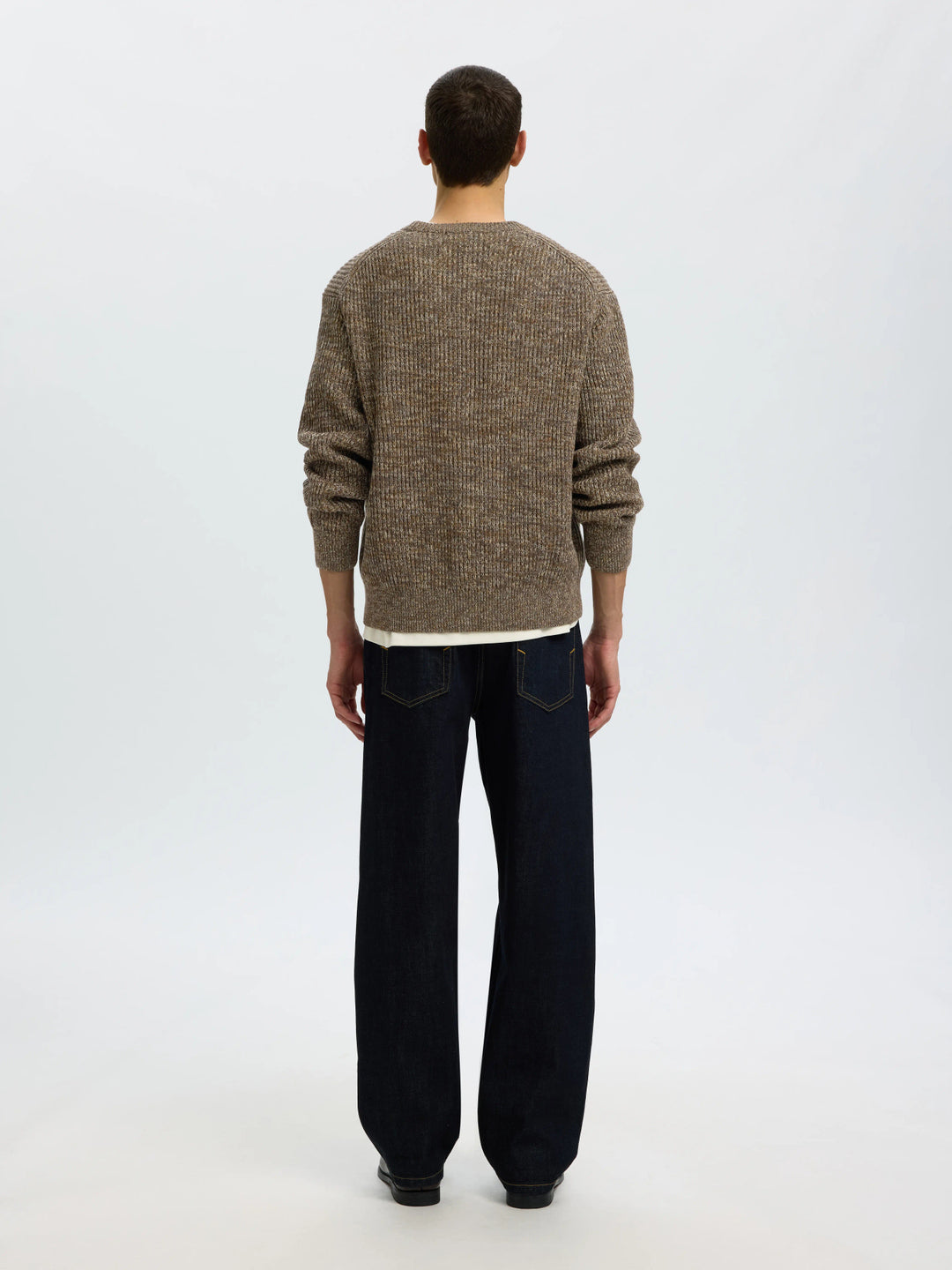 Selected Relaxed Knitted Crew Neck Jumper - Turkish Coffee / Monks Robe