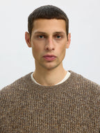 Selected Relaxed Knitted Crew Neck Jumper - Turkish Coffee / Monks Robe