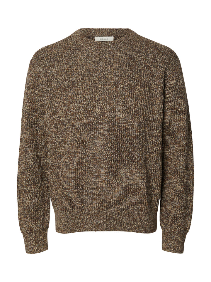 Selected Relaxed Knitted Crew Neck Jumper - Turkish Coffee / Monks Robe